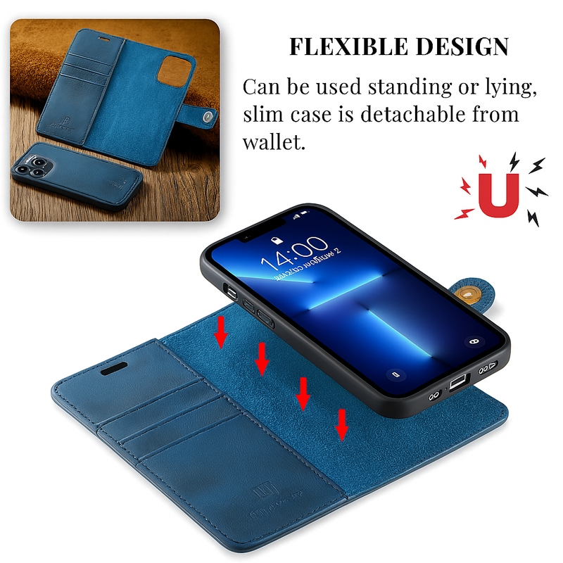 Case iPhone Ultra Slim Leather with Magnetic Wallet 2 in 1 - Launch 2023