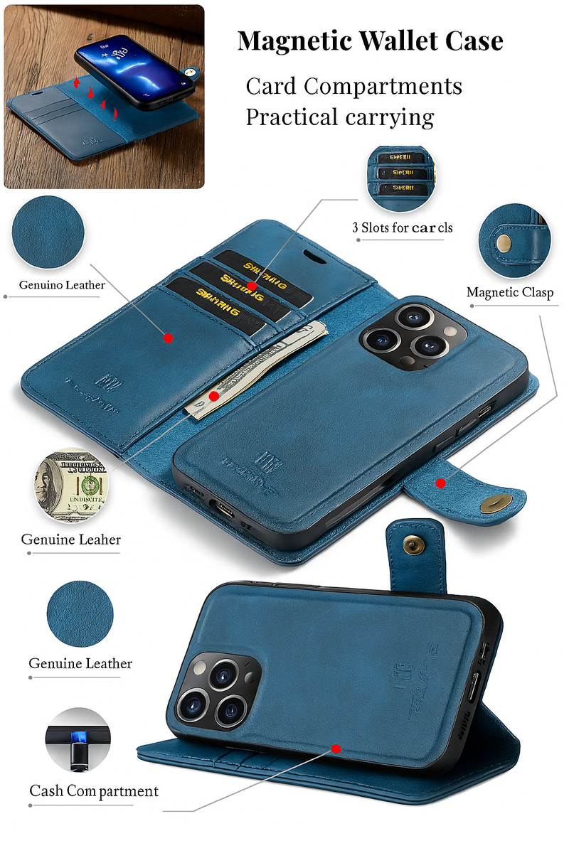 Case iPhone Ultra Slim Leather with Magnetic Wallet 2 in 1 - Launch 2023